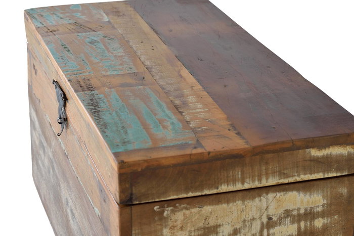 GINER Y COLOMER - Baûl de Rangement Artisanal en Bois Recyclé Multicolor - Coffre 80x40x40 cm, Grande Capacité, avec Ouverture Supérieure